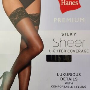 Hanes Black‎ Thigh High Silky Sheer Stockings Womens Medium